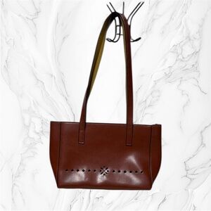Mondani Structured cognac Brown Leather Tote with Cutout Detail size medium